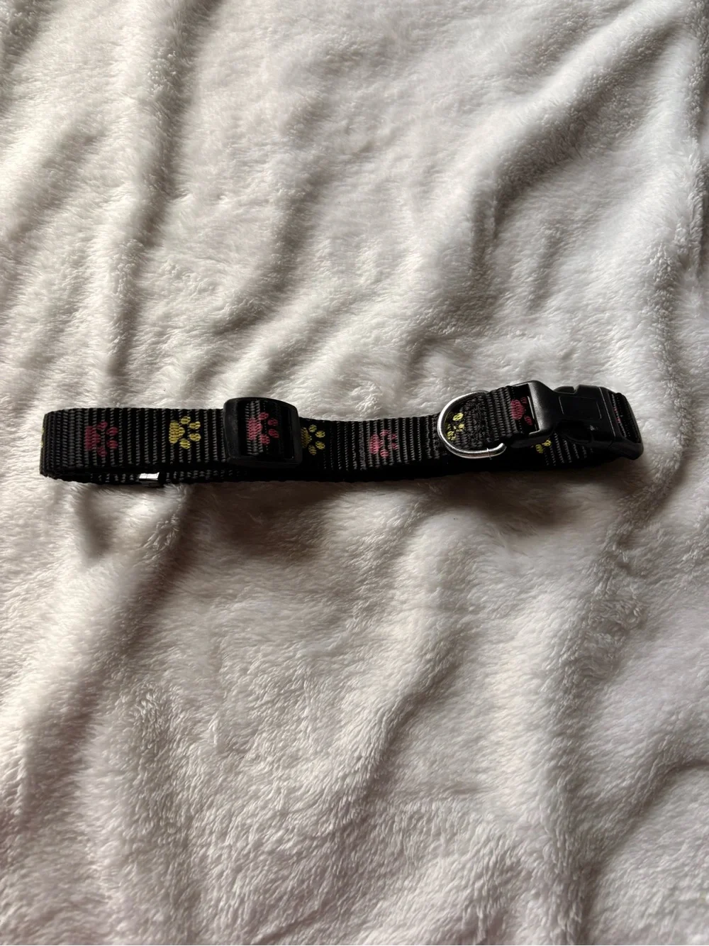 Black Nylon Dog Collar with Pink & Yellow Paw Prints